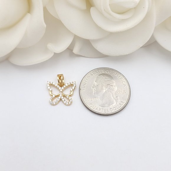 Solid 14k Gold Butterfly Charm Necklace - 18 Inches - Curved Mirror - Picture 5 of 5